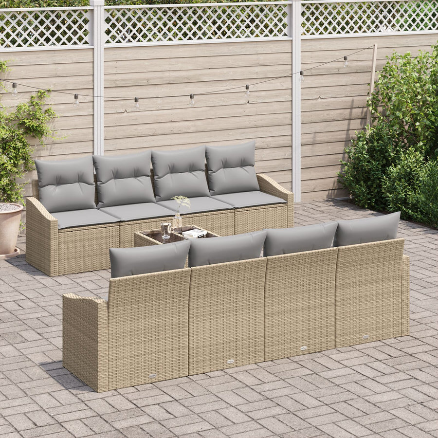 7-Delige Tuinbank Set Met Kussens Beige Poly Rattan Gegalvaniseerd Staal