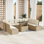 Tuinset poly riet 9 personen beige met opbergruimte