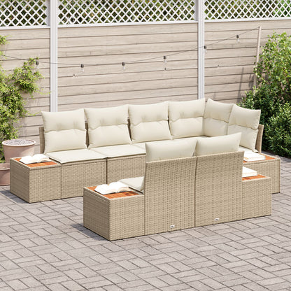 7-Delige Tuin Sofa Set Met Kussens Beige Poly Rattan Acacia