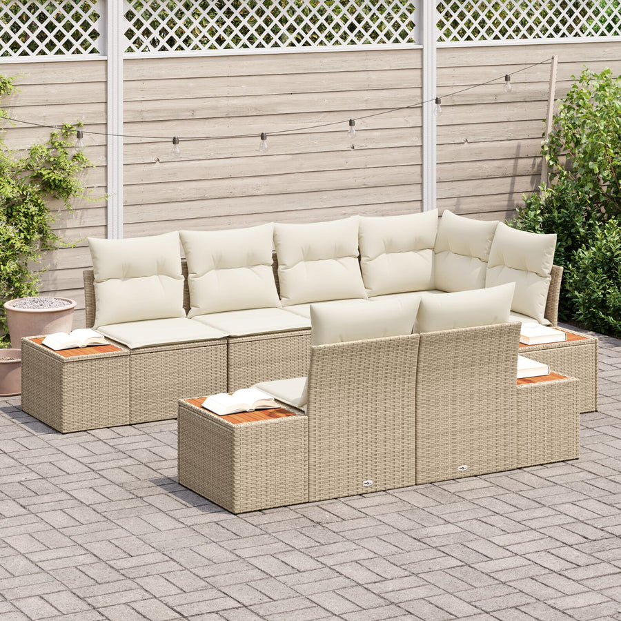 7-Delige Tuin Sofa Set Met Kussens Beige Poly Rattan Acacia