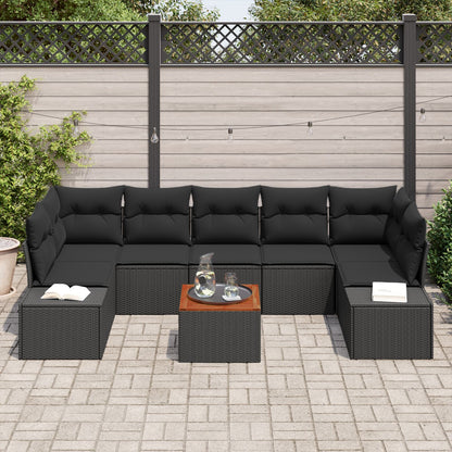 8-Delige Tuin Sofa Set Met Kussens Zwart Poly Rattan Acacia