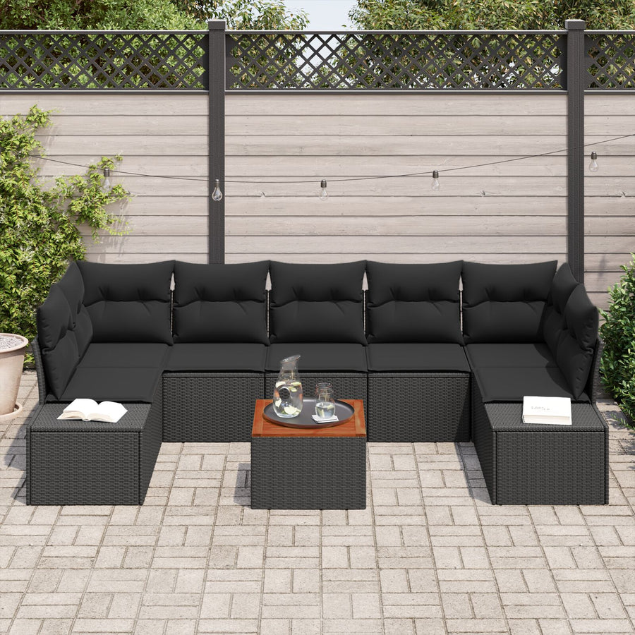 8-Delige Tuin Sofa Set Met Kussens Zwart Poly Rattan Acacia