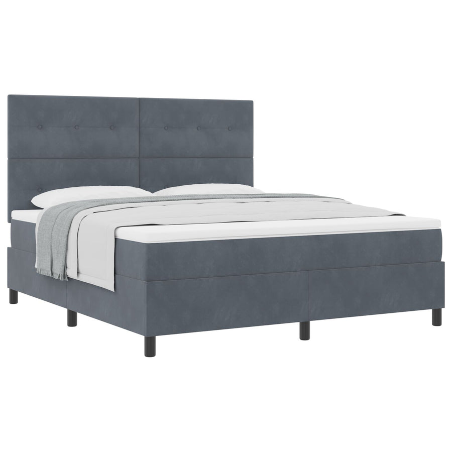 Boxspring Bed Met Matras Donkergrijs Super King Velours Blauw