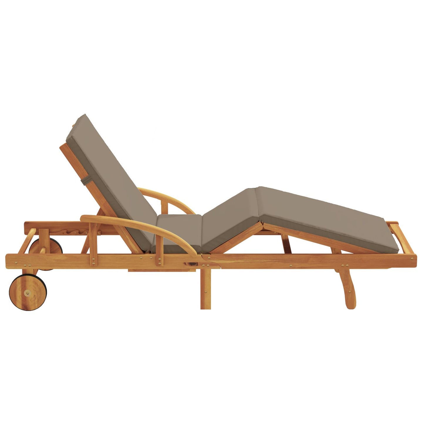 Vouwbare Ligstoel Met Wielen & Kussen Massief Acacia Taupe Natuurlijk 1 Ligstoel zonder tafel