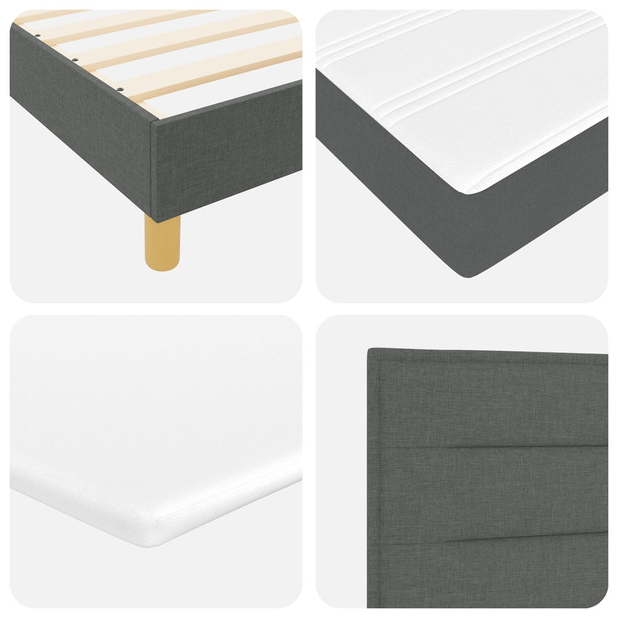Boxspring Bed Met Matras Stof Donkergrijs 140 x 200 cm Lijnen ontwerp