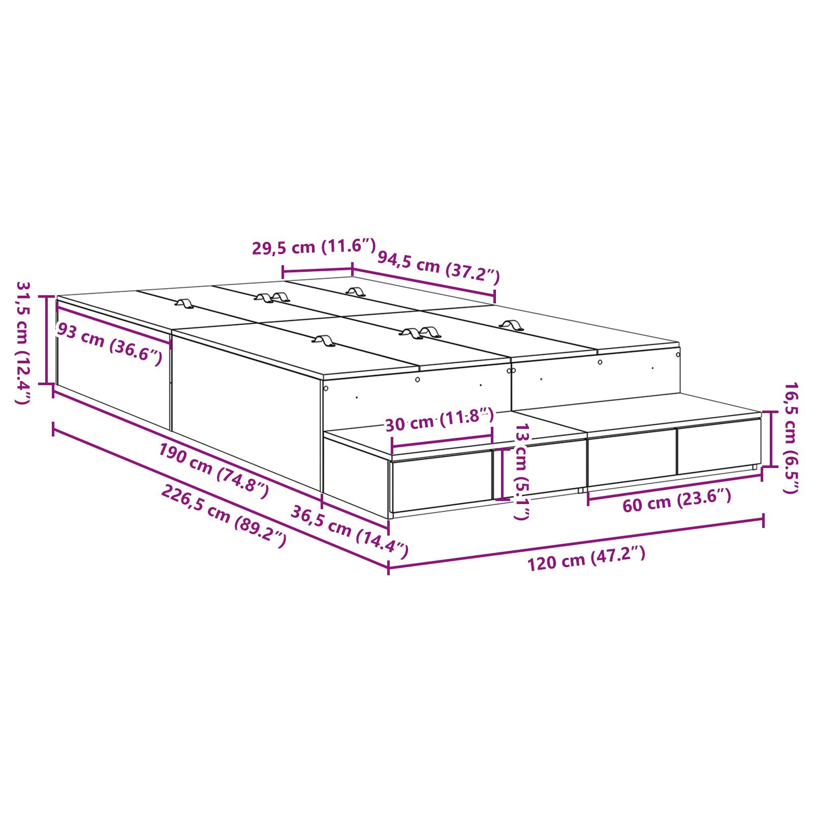 Opslagbedframe Sonoma Eiken Gefabriceerd Hout 120 X 190 Cm Artisanaal Eiken