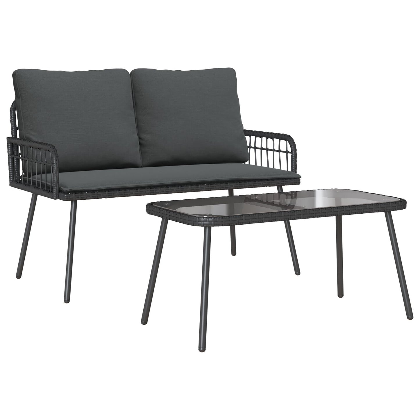 2-Delige Tuin Eetset Met Kussens Poly Rattan Zwart