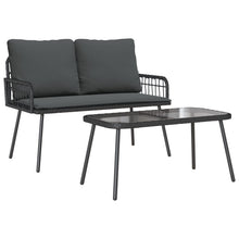 2-Delige Tuin Eetset Met Kussens Poly Rattan Zwart