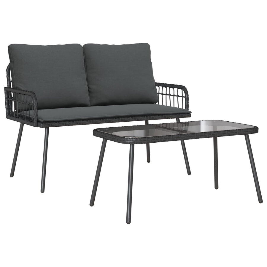 2-Delige Tuin Eetset Met Kussens Poly Rattan Zwart