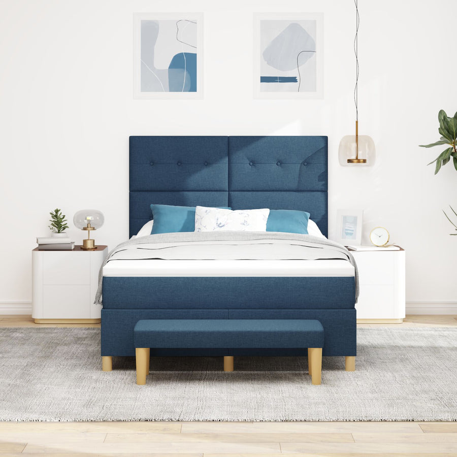 Boxspringbed Met Matras En Bench Stof Blauw 140 x 190 cm Knopen-getuft