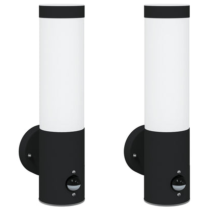 Buitenwandlampen 2 Stuks Rvs Ip44 Zwart met sensor
