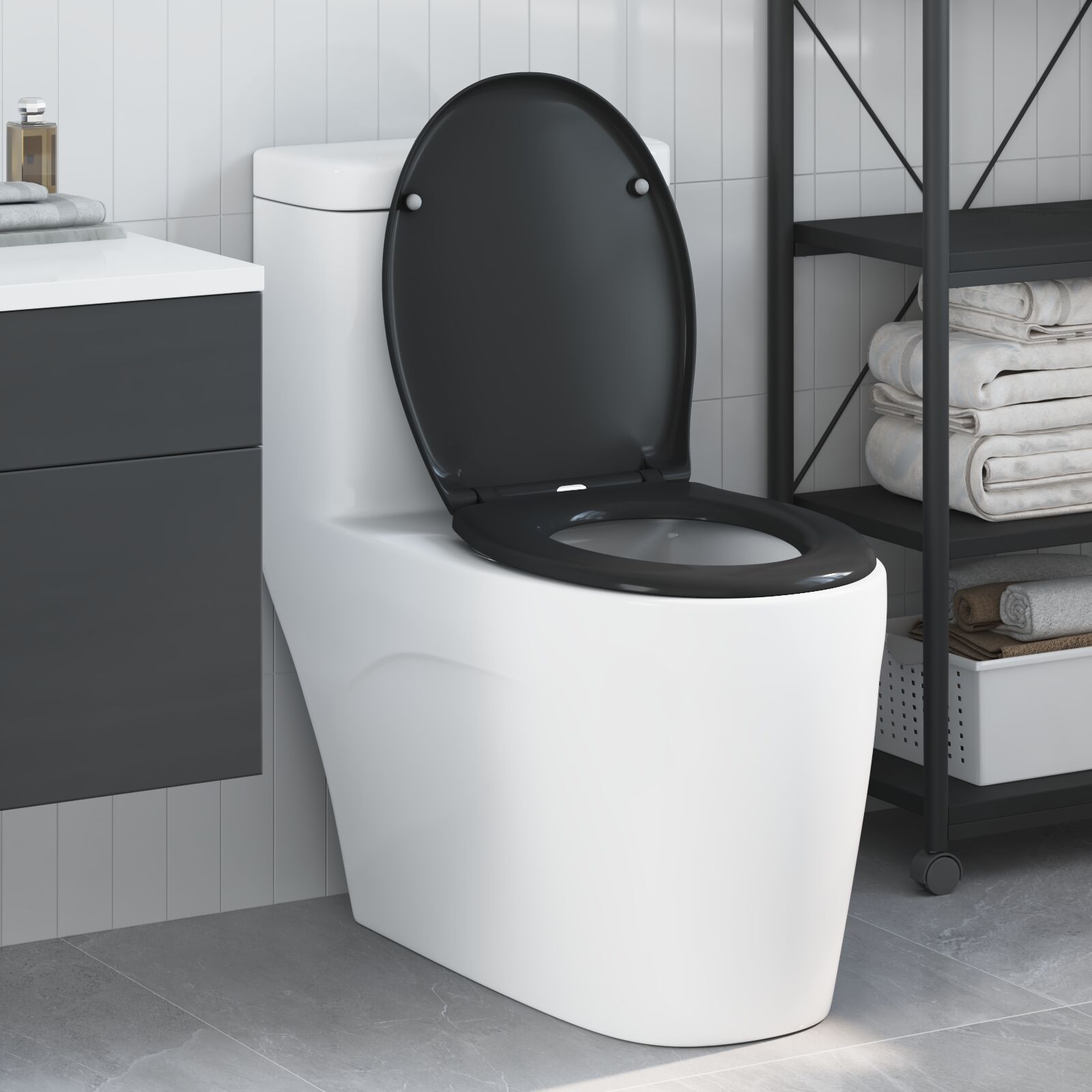 Snelsluiting Toiletdoel Met Zachte Sluiting Duroplast Zwart