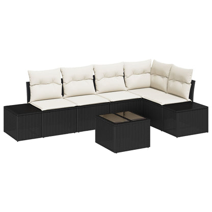 5-Delige Tuinbankset Met Kussens Bruin Poly Rattan Zwart en crème met tafel