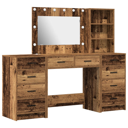 3-Delige Kaptafel Set Met Led Oud Hout Bewerkt Hout