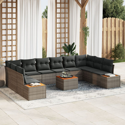 11-Delige Tuin Sofa Set Met Kussens Grijs Poly Rattan Acacia