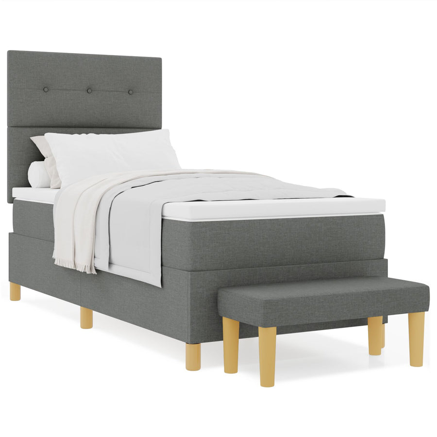 Boxspring Bed Met Matras & Bank Stof Donkergrijs 90 x 190 cm Knopgestikt