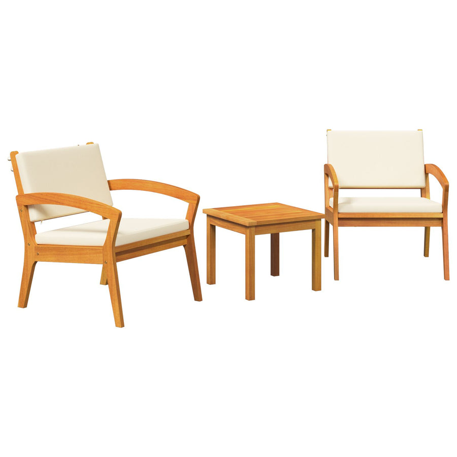 3-Delige Bistro Set Met Kussens - Gemaakt Van Massief Acaciahout Crème wit 2x stoel + tafel