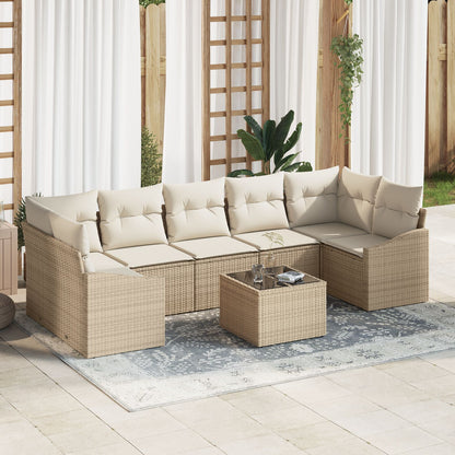 8-Delige Tuinbankset Met Kussens Beige Poly Rattan Gegalvaniseerd Staal