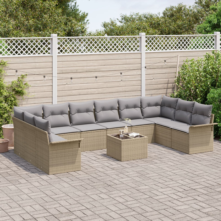 11-Delige Tuin Sofa Set Met Kussens Zwarte Poly Rattan