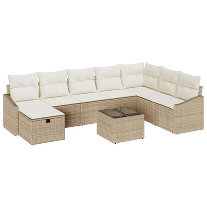 9 Delige Tuin Sofa Set Met Kussens Beige Poly Rattan Wit