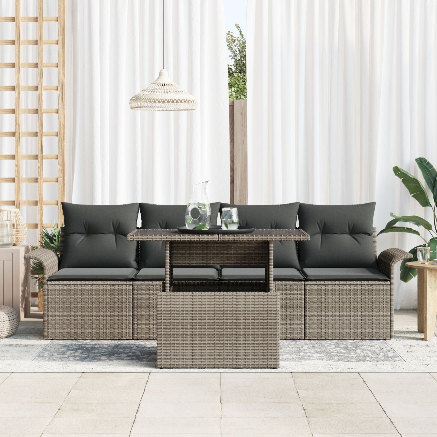 Tuin Sofa Set Set Van 4 Grijs Riet