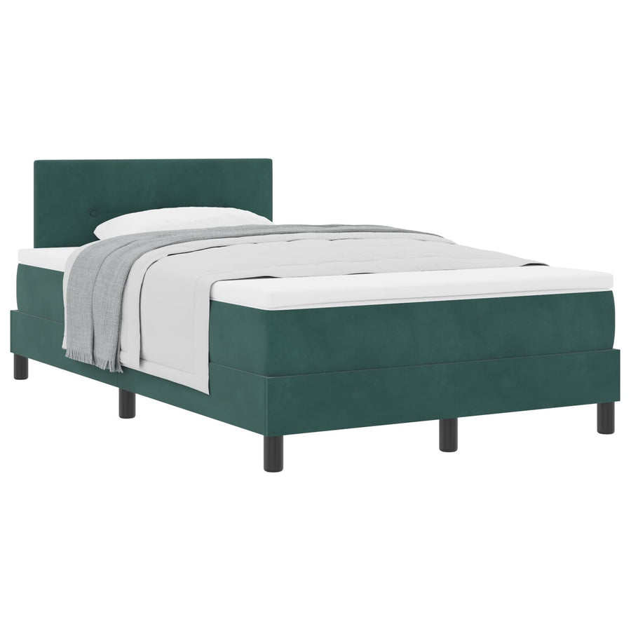 Boxspring Bed Met Matras Donkergroen Klein Dubbel Velours Blauw