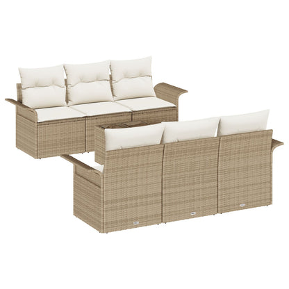 7-Delige Tuinsofa Set Met Kussens Beige Poly Rattan