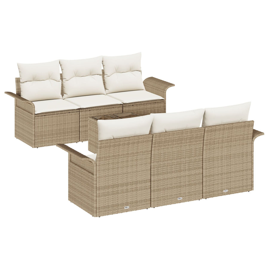 7-Delige Tuinsofa Set Met Kussens Beige Poly Rattan