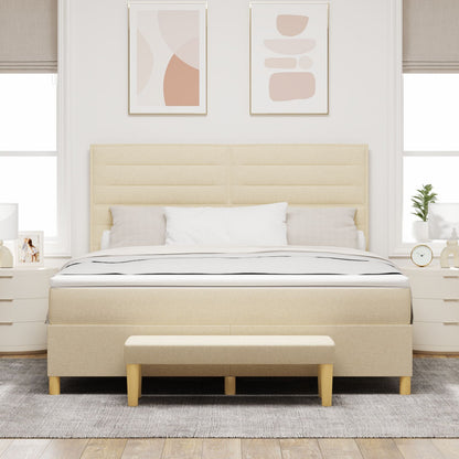 Boxspringbed Met Matras & Bank Stof Crème 180 x 200 cm Lijnen ontwerp