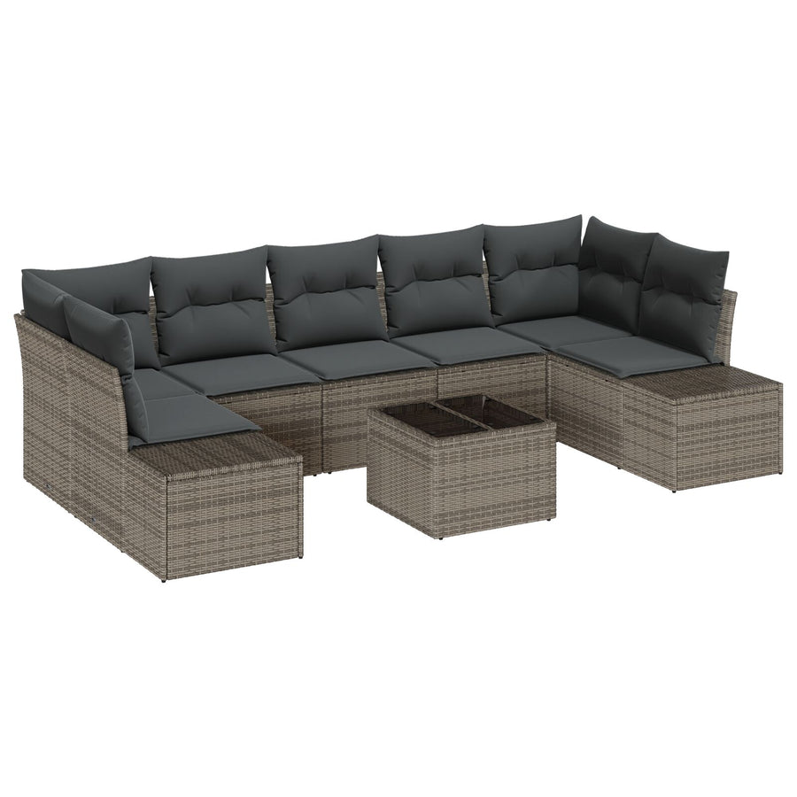 8-Delige Tuinbankset Met Kussens Grijze Poly Rattan