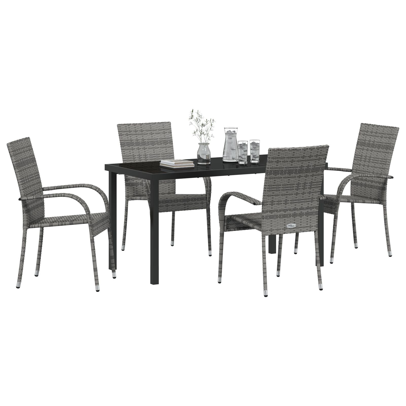 5-Delige Tuindining Set Grijs Poly Rattan
