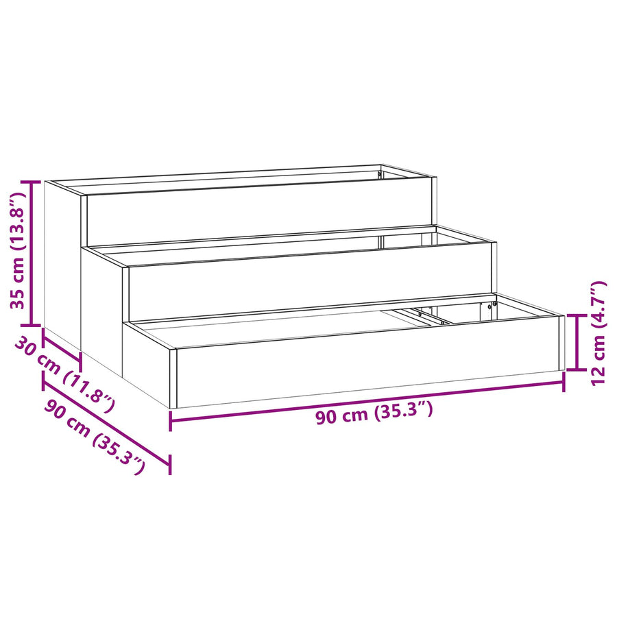 Tuin Plantenbak 3-Niveau 90 x 90 x 35 cm Roestvrijstaal
