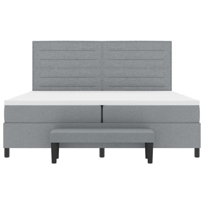 Boxspring Bed Met Matras & Bank Stof Lichtgrijs 200 x 200 cm Lijnen ontwerp