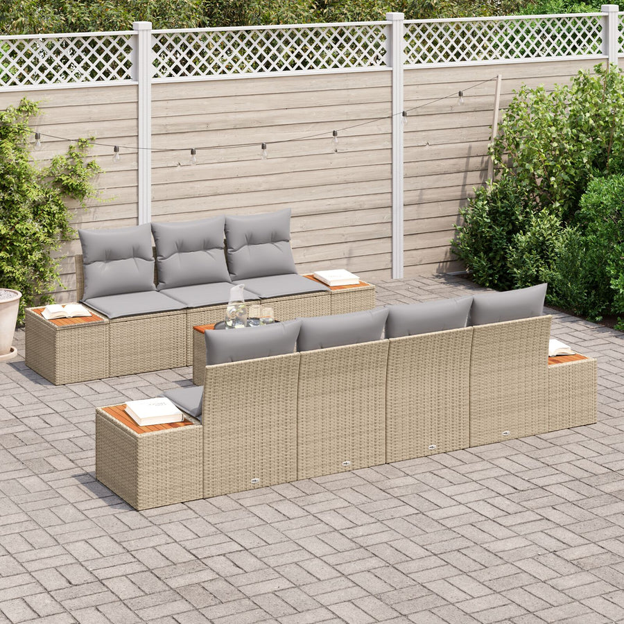 8-Delige Tuin Sofa Set Met Kussens Beige Poly Rattan Acacia