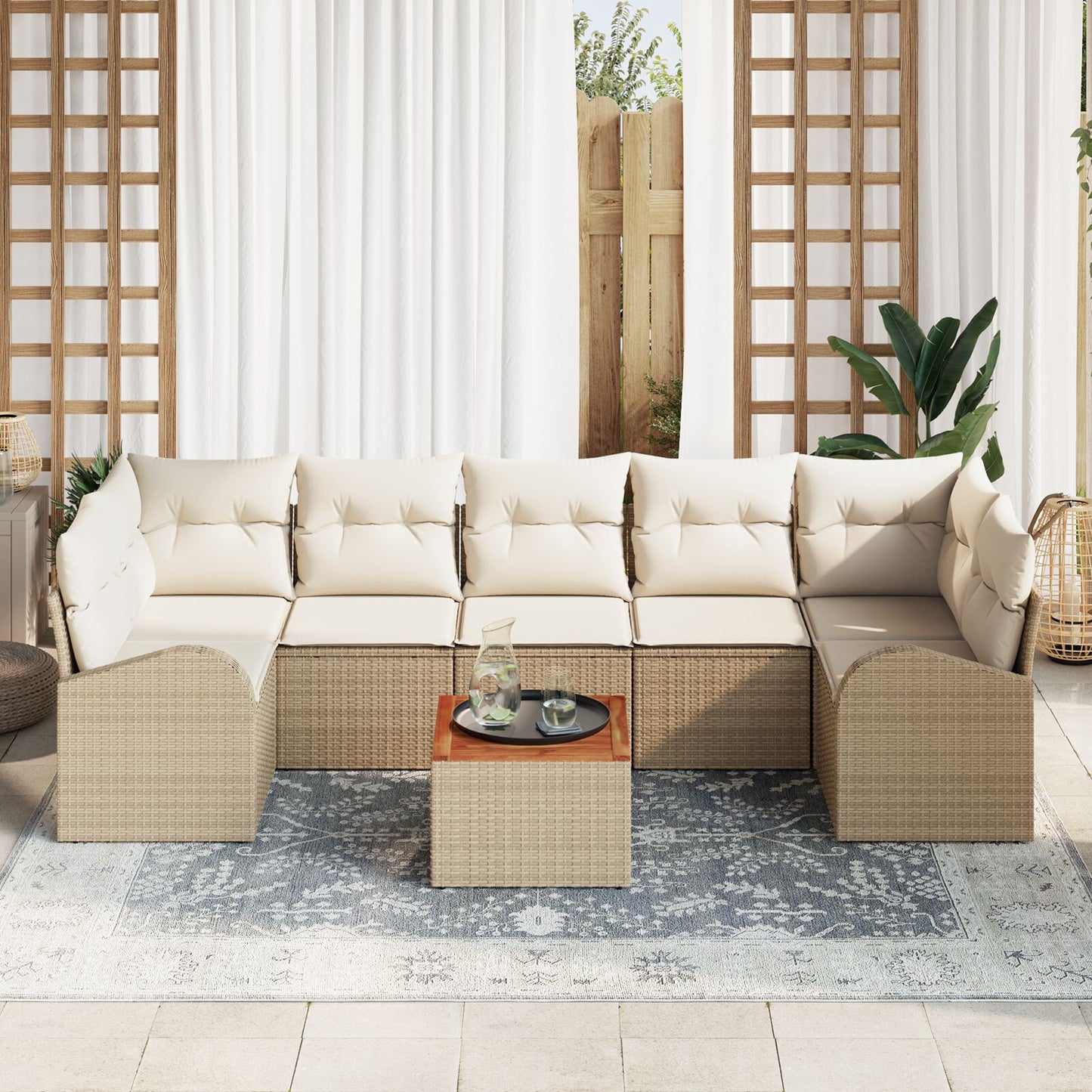 8-Delige Tuinsalonset Met Kussens Beige Poly Rattan Acacia