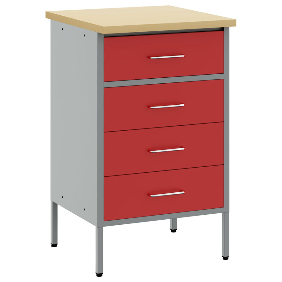 Werkkast 50X55X85 Cm Staal Rood en grijs Werkbank met 4 lades