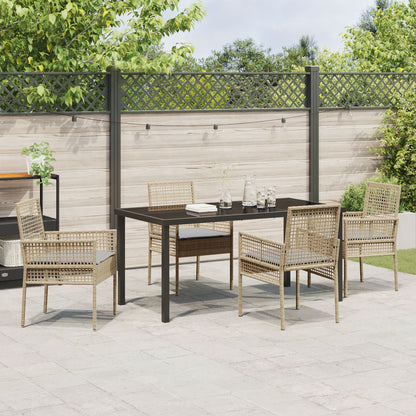 5-Delige Tuin Eettafel Set Met Kussens Beige Poly Rattan