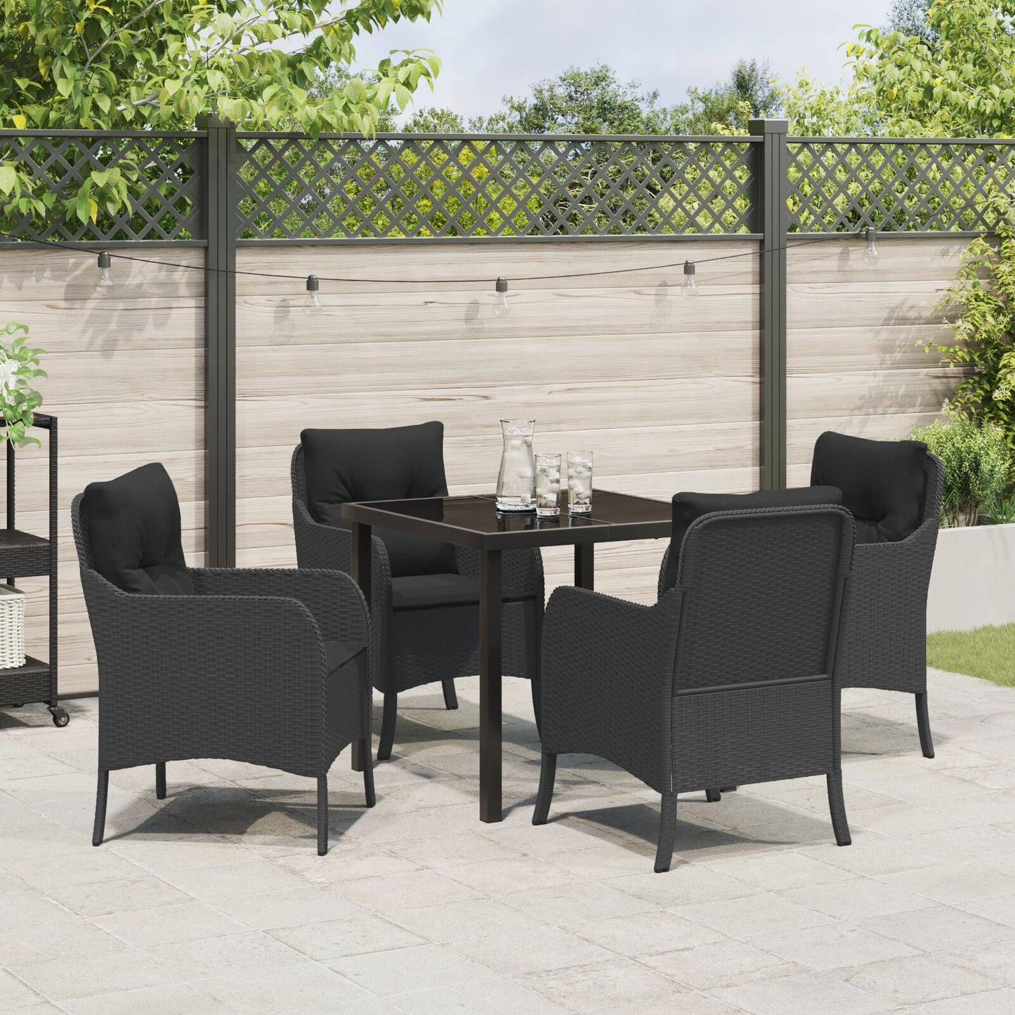5-Delige Tuindining Set Met Kussens - Zwart Poly Rattan