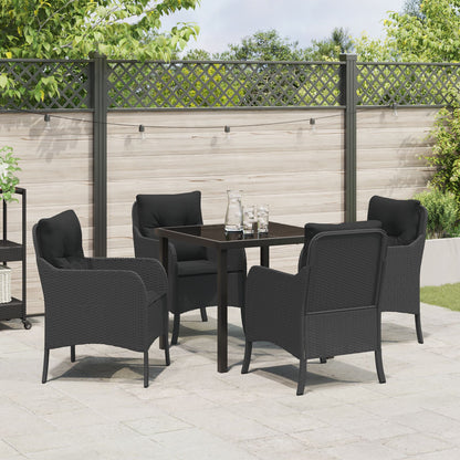 5-Delige Tuindining Set Met Kussens - Zwart Poly Rattan