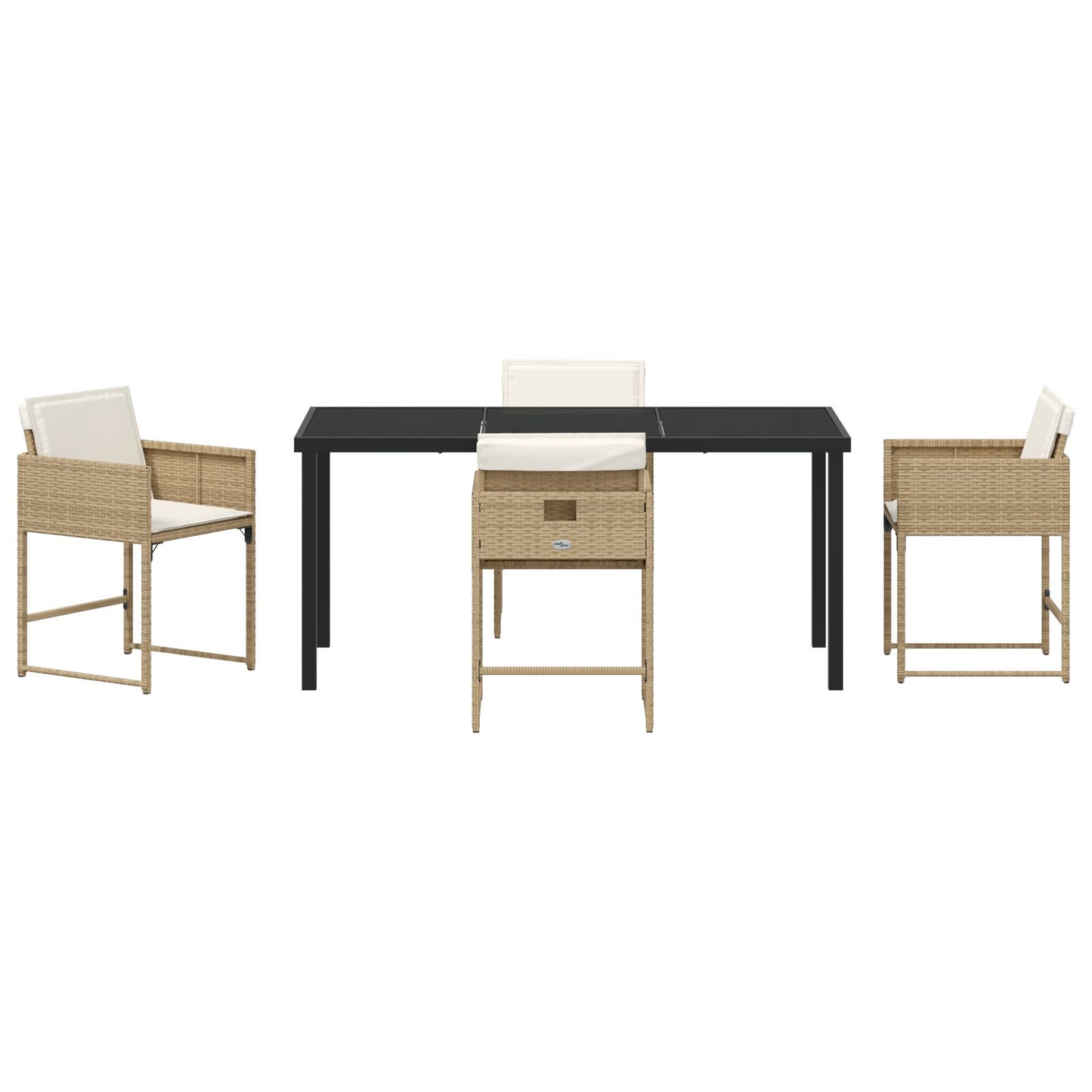 5-Piece Tuin Eetset Met Kussens Beige Poly Rattan