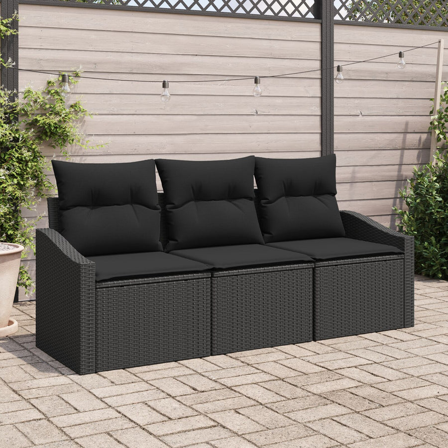Tuin Sofa Set Set Van 3 Zwart Rattan, Stof Buitensofa Gegalvaniseerd Staal