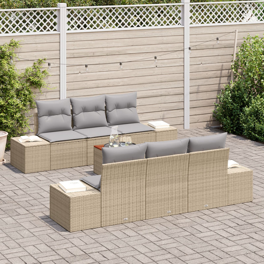 7-Delige Tuin Sofa Set Met Kussens Beige Poly Rattan Acacia