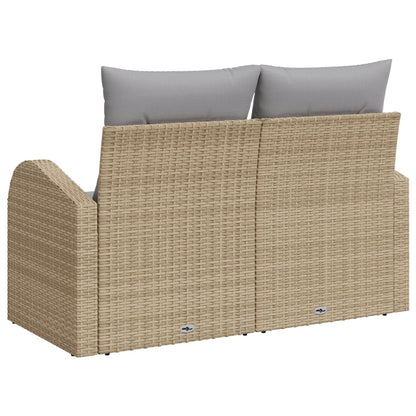2-Zits Tuinbank Met Kussens Poly Rattan Beige en grijs zonder opslag