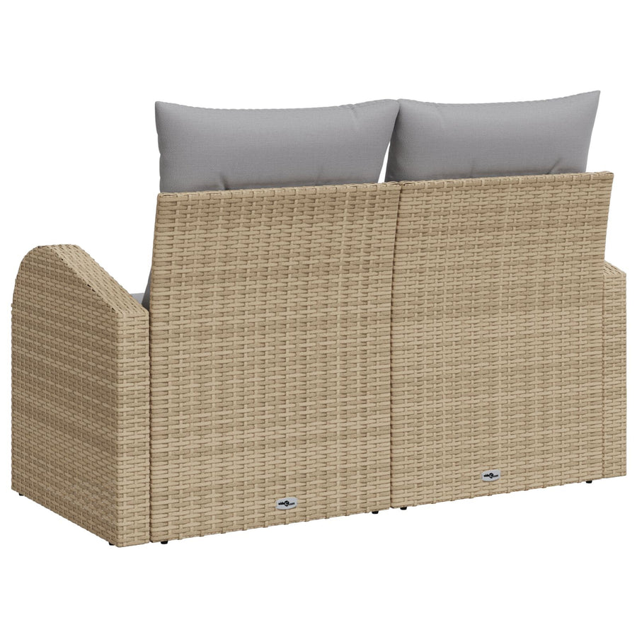 2-Zits Tuinbank Met Kussens Poly Rattan Beige en grijs zonder opslag