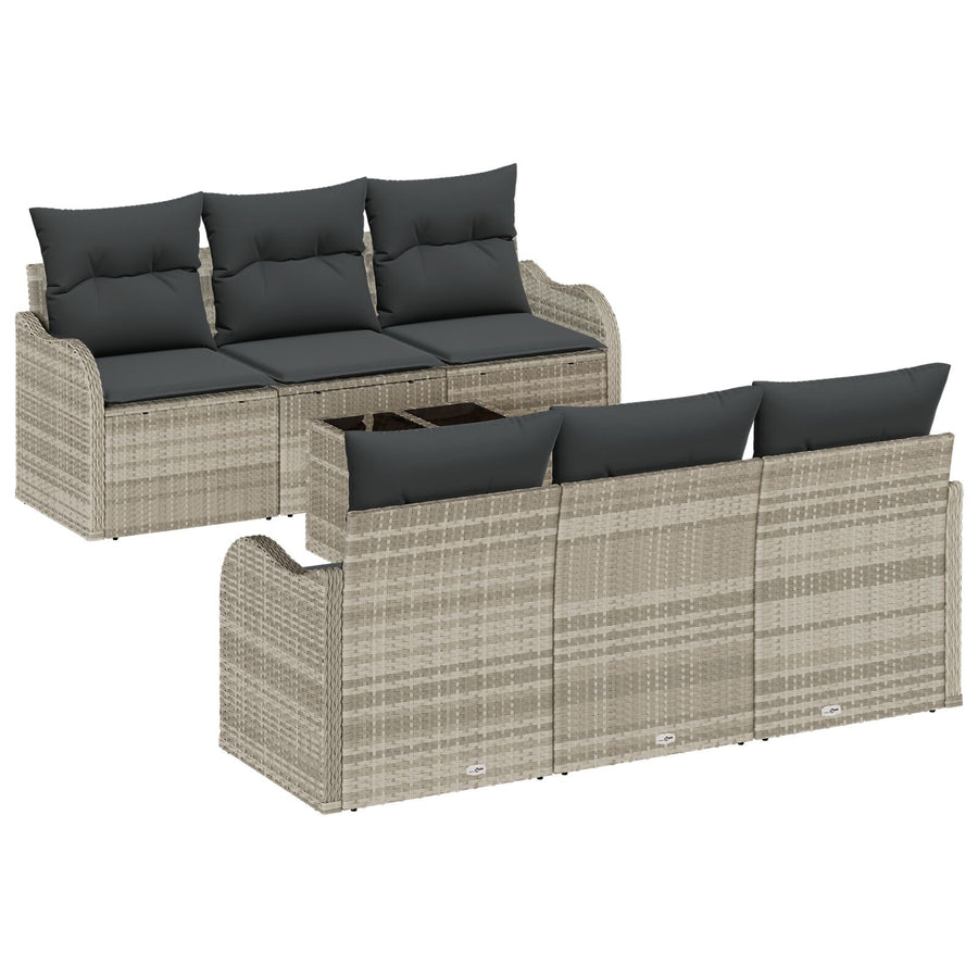7-Delige Tuin Sofa Set Met Kussens Lichtgrijs Poly Rattan
