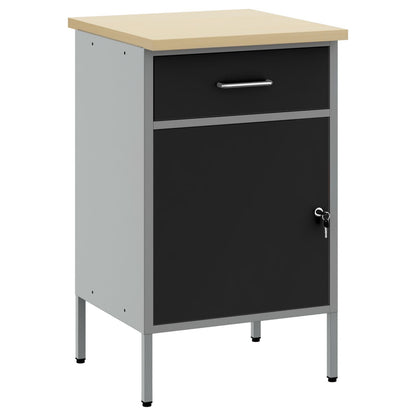 Werkplaatskast 50X55X84 Cm Staal Zwart en grijs Werkplaatskast met 1 lade en 1 deur