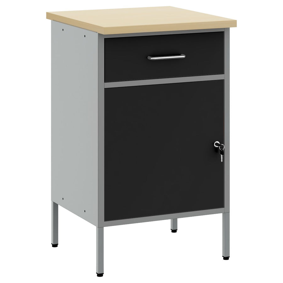 Werkplaatskast 50X55X84 Cm Staal Zwart en grijs Werkplaatskast met 1 lade en 1 deur