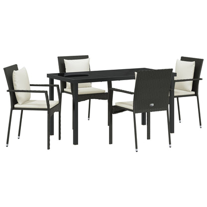 5-Delige Tuin Eetset Met Kussens Zwart Poly Rattan