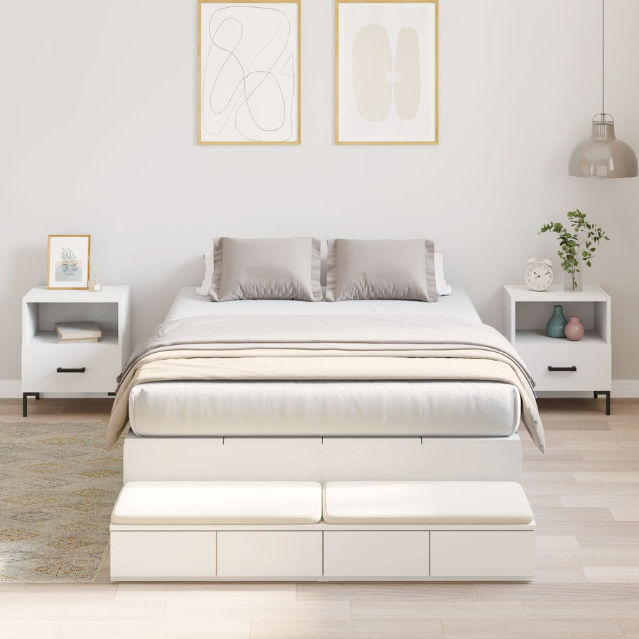Opbergbedframe Wit Bewerkt Hout 120 X 190 Cm Opbergbedframe Artisanaal Eiken