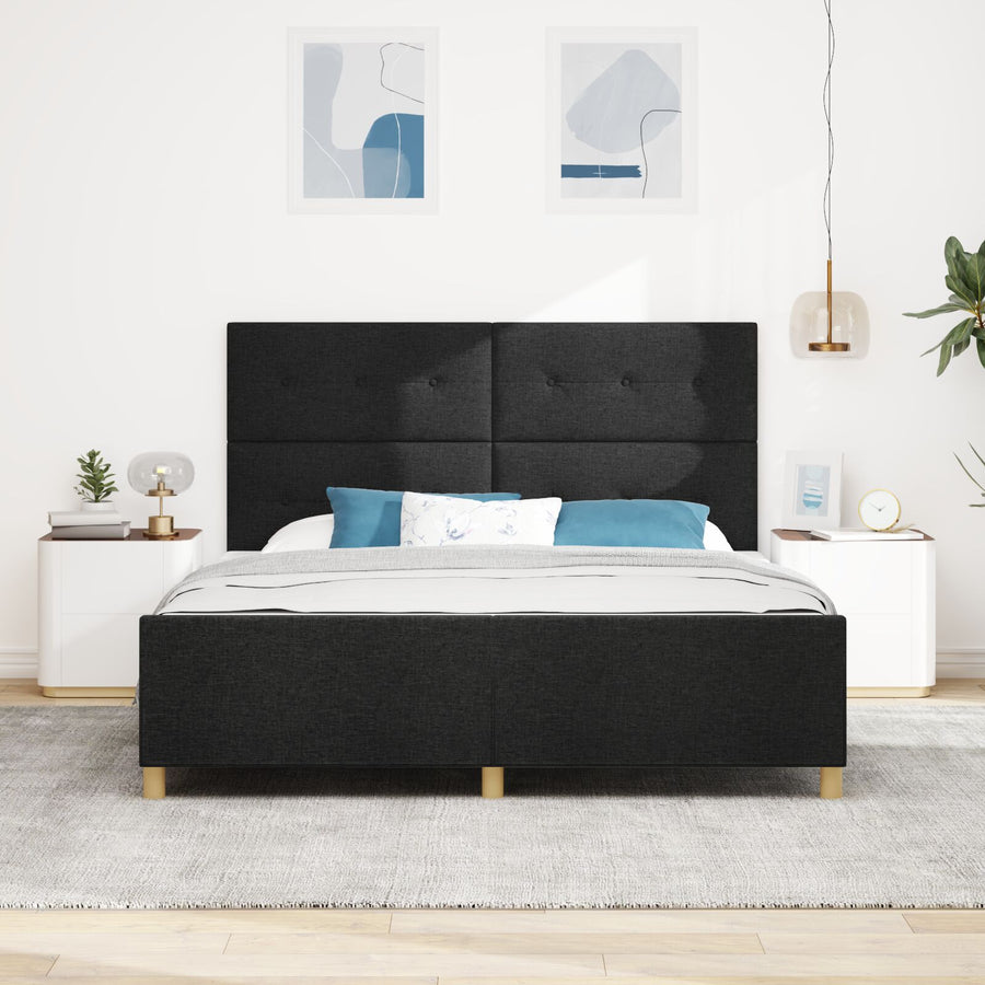 Bed Frame Zwart 180X200 Cm Stof Crème